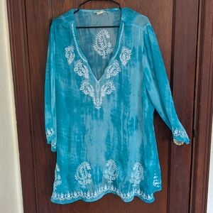 Beaches & Boho Turquoise Blue & White Swim Coverup Size 1X